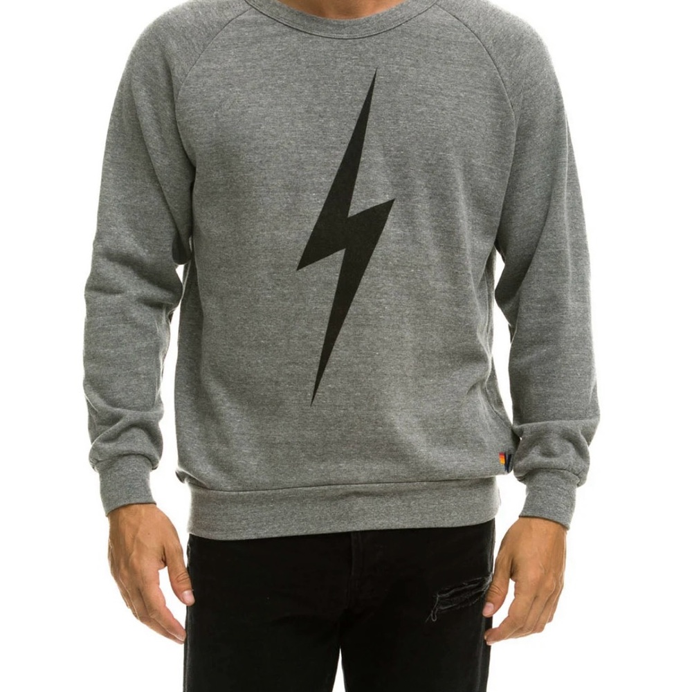 Aviator Nation Gray Crewneck with Black Lightning Bolt